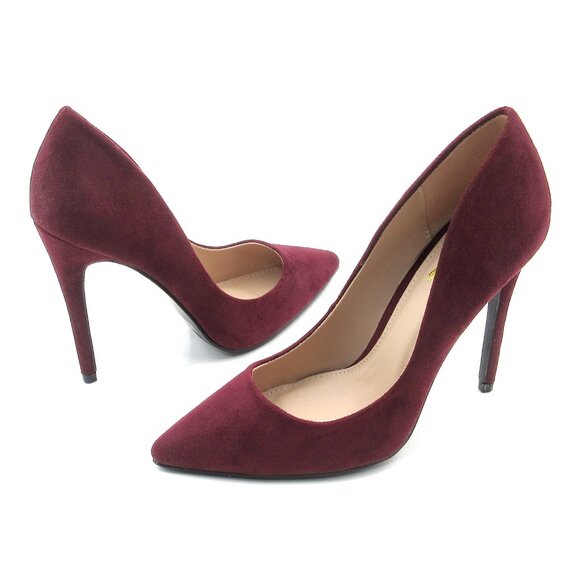 LURNYET WINE SUEDE Women Pointed-Toe Pumps with Stiletto 4 inch Heels - Picture 4 of 5